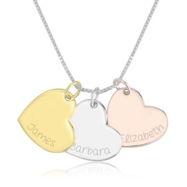 Collar de Corazón Grabado de Tres Tonos